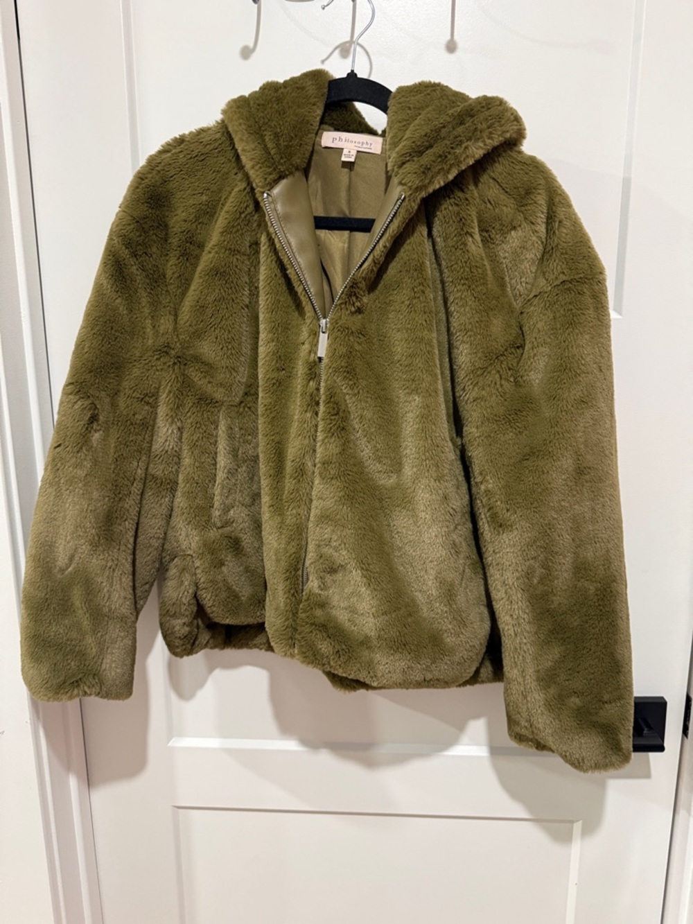 Philosophy Olive Faux Fur Hooded Puffer Jacket